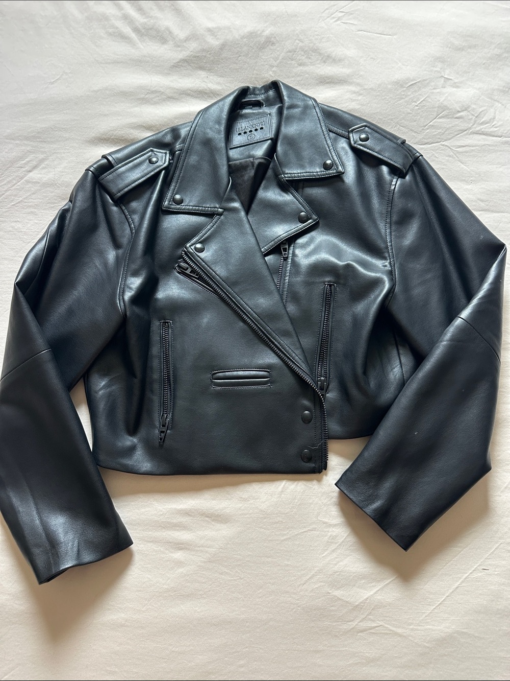 Blank NYC Black Faux Leather Cropped Moto Jacket